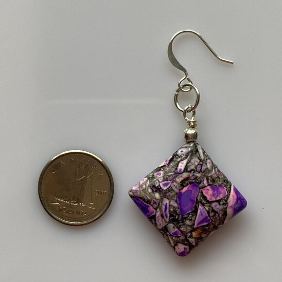 ❤️ Purple Sea Sediment Jasper Square Earrings - Picture 11 of 11